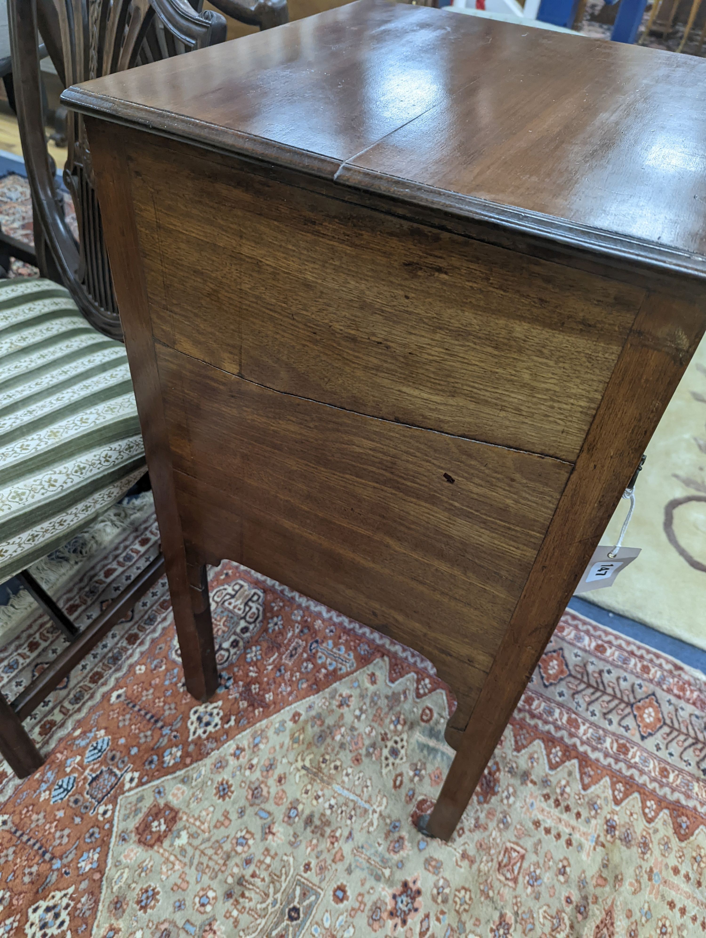 A George III and later mahogany bedside cabinet. W-47cm, D-45cm, H-86cm.